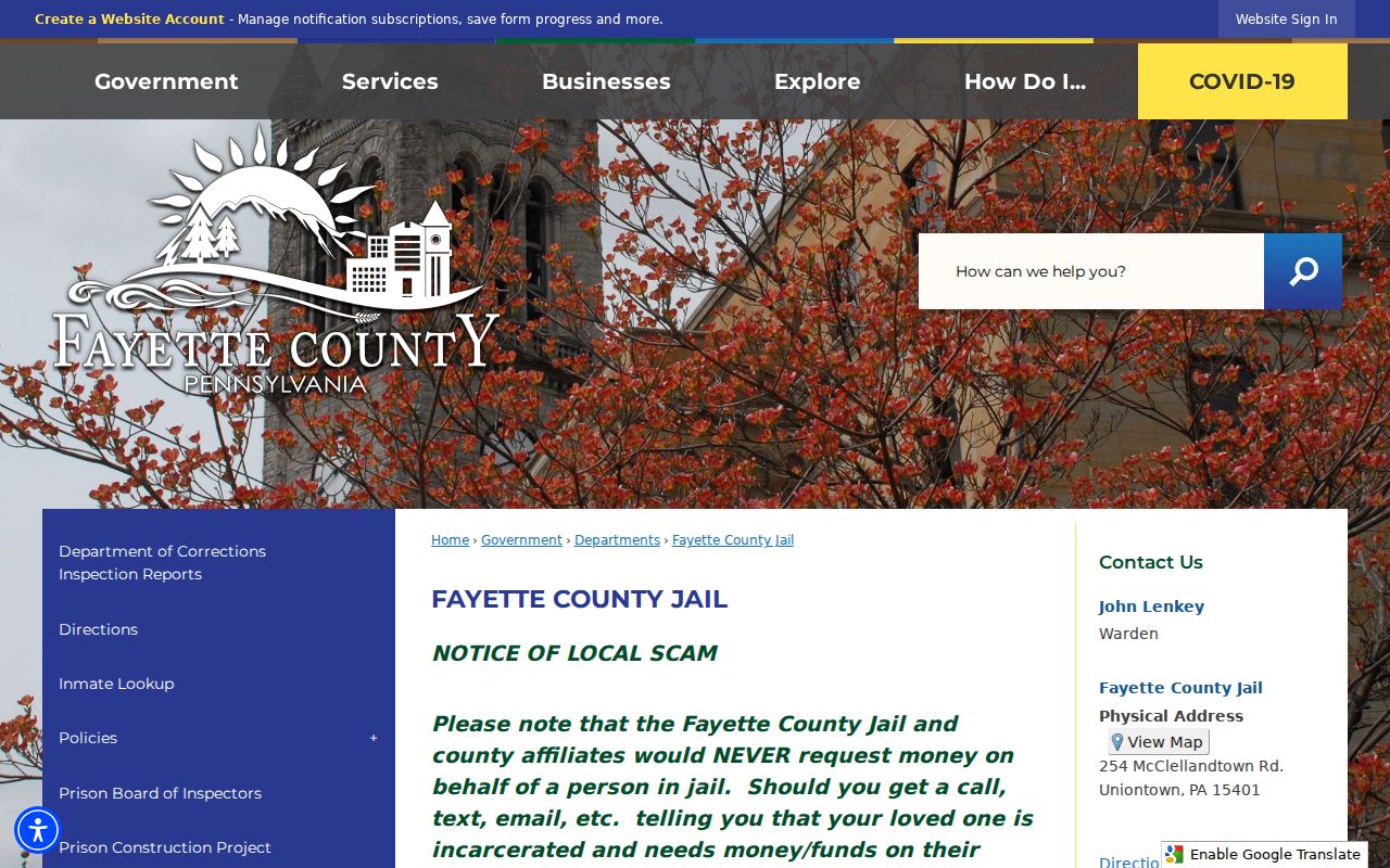 Fayette County Jail source for arrest booking and custody records