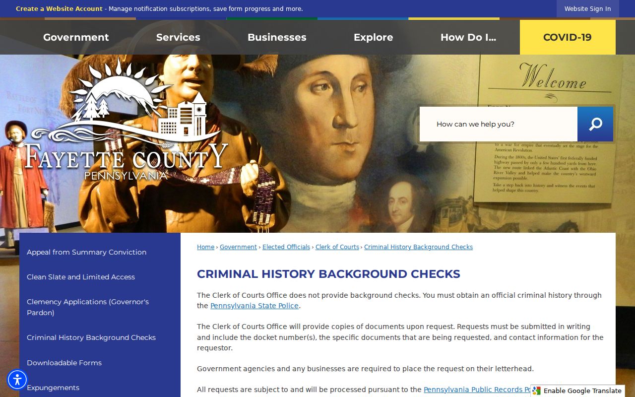 Fayette County criminal court copy process and background check referral