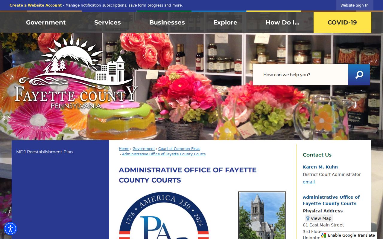 Fayette County criminal court calendars and Magisterial District Court information