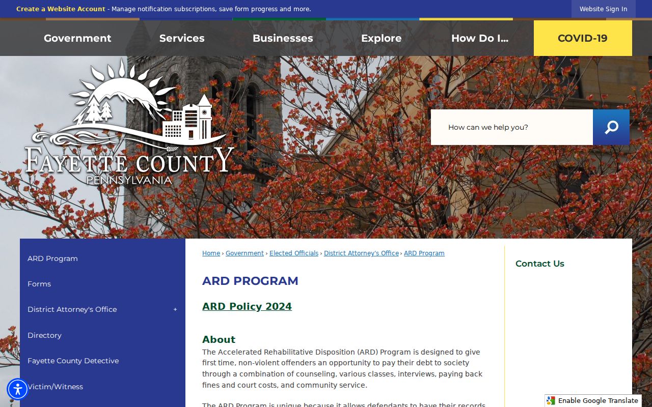 Fayette County criminal court ARD application instructions