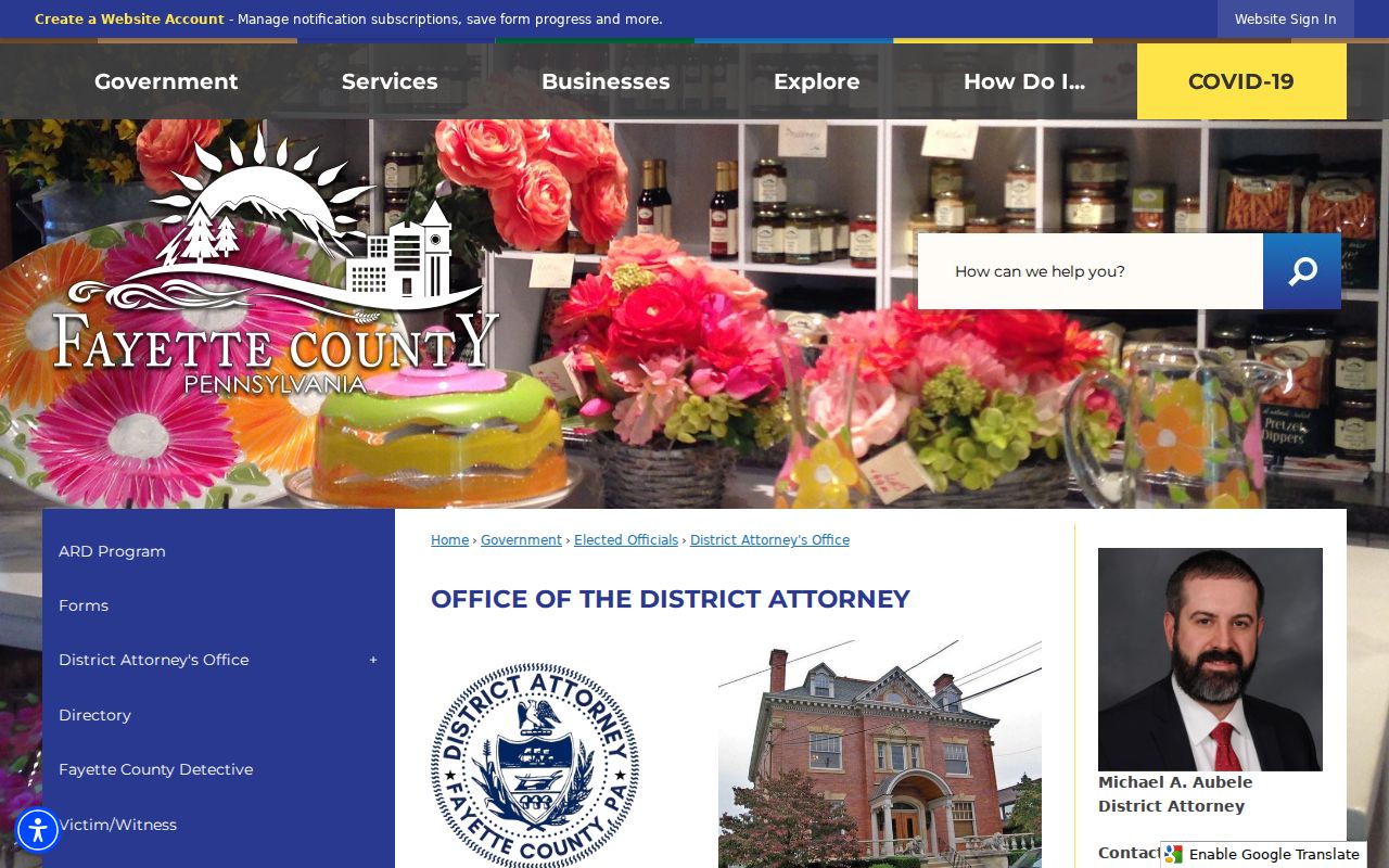 Fayette County criminal records District Attorney office page