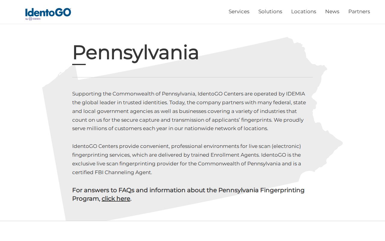 Fayette County criminal history fingerprint enrollment through IdentoGO Pennsylvania